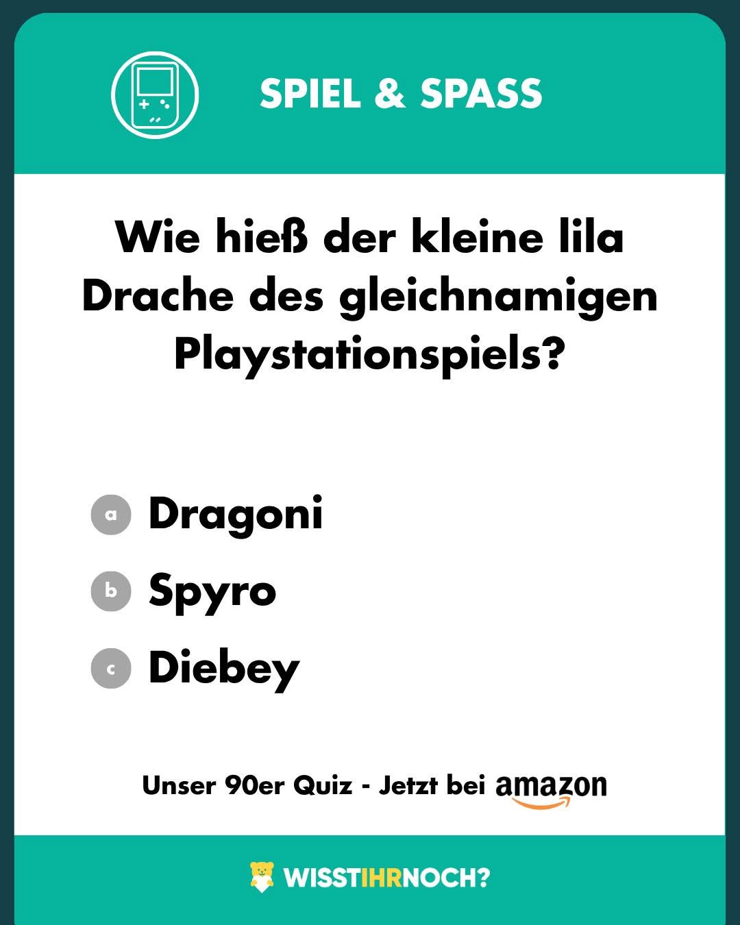 Spyro-Quiz mit vier Antwortmöglichkeiten, veröffentlicht von WISST IHR NOCH?.